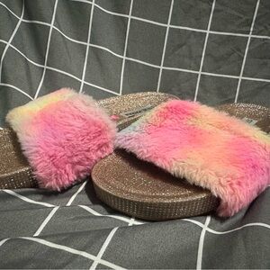 Steve Madden Multicolor Fuzzy Slide Sandals
